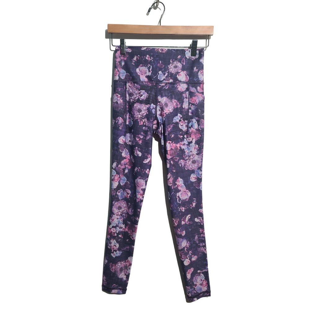 Athleta Workout Bra & Legging Set XS Purple Floral GUC - Exhale + Salutation - Picture 2 of 7